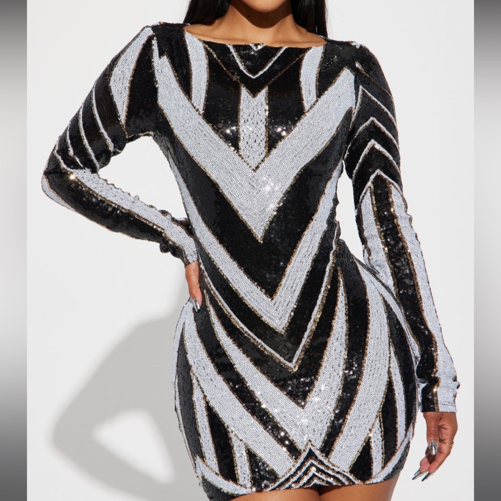 Black/combo SEQUIN MINI DRESS